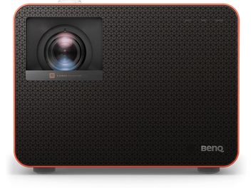 Benq X3100i videoprojektor i matt svart med orange kant, centrerad lins, ventilationsgaller, enkel och kompakt design