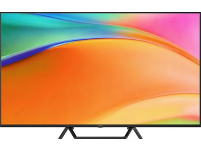 Τηλεόραση υψηλής ευκρίνειας Panasonic TV-55W95BEG, μαύρο ματ πλαστικό πλαίσιο με λεπτά περιθώρια και διπλό πόδι σε σχήμα V, μπροστινή όψη