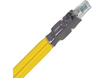 Cavo di rete Ethernet RJ45 Wireworld Chroma 10 Ethernet 3m, guaina cilindrica gialla, connettore trasparente con dettagli interni visibili