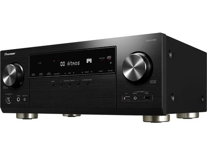 Ampli home-cinéma Pioneer VSX-LX305 noir, vue de face, façade noire avec écran LCD, boutons et molettes argentés