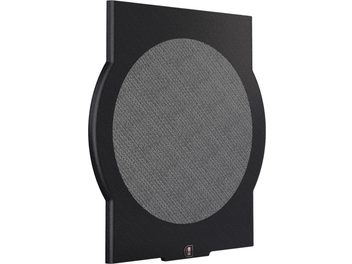 Griglia di protezione Perlisten D15s, tessuto acustico grigio centrale, cornice nera rettangolare con angoli arrotondati, logo in basso, vista a tre quarti