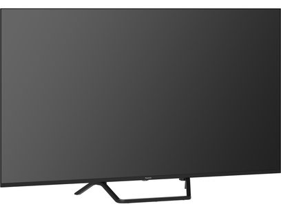 Τηλεόραση υψηλής ευκρίνειας Panasonic TV-55W95BEG μαύρη, λεπτό πλαίσιο από ματ πλαστικό, επίπεδη οθόνη, κεντρικό ορθογώνιο πόδι ανοιχτού σχεδίου, ελαφρώς πλάγια μπροστινή όψη