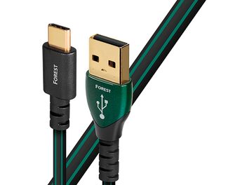 Audioquest Forest green and gold USB cable, black USB-A and USB-C connectors, green braided jacket, length 0.75 meters