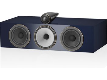 Enceinte centrale Bowers & Wilkins HTM71 S3 Signature midnight blue metallic bleu, vue de face, 3 haut-parleurs ronds
