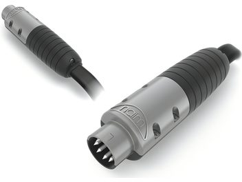 Cavo audio analogico DIN Naim Audio HI-Line su misura, grigio metallizzato, connettori maschio a 5 poli, vista dall'alto