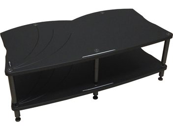 Έπιπλο hi-fi Bassocontinuo Cymbalon 2.1, ορθογώνιο τραπεζάκι σαλονιού από μαύρο ξύλο και μέταλλο, 2 ράφια