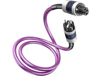 Câble d'alimentation IsoTek EVO3 Ascension 2m violet avec connecteur Schuko et prise IEC, vu de face