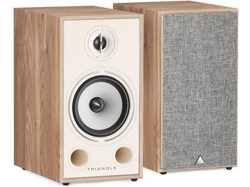 Diffusori acustici da pavimento Triangle Borea BR03 in rovere chiaro, vista frontale, tweeter e altoparlante medio visibili