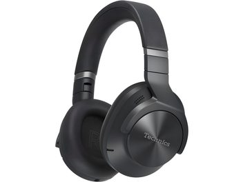 Technics EAH-A800 sort hi-fi hovedtelefoner, brede ovale ørepuder, polstret hovedbøjle, similærskind, børstet metal, profilvisning på hvid baggrund