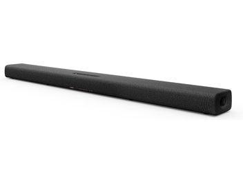 Γκρι ράβδος ήχου Yamaha SR-X40A με ανθρακί απόχρωση, επιμήκους ορθογώνιου σχήματος, με μαύρη μεταλλική σχάρα στο εμπρός μέρος, εικόνα από μπροστά
