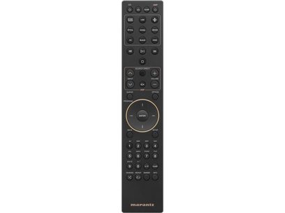 Ampli hi-fi stéréo Marantz Model 50 noir, vue de face de la télécommande avec boutons et molette de réglage