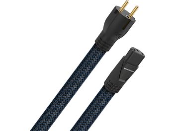Audioquest Monsoon IEC13 1m nätkabel, svart, blå och svart flätad kabelmantel, guldpläterade kontakter