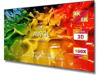 Écran ALR-C150 AWOL Vision affichant une image abstraite colorée avec des formes organiques jaunes, rouges et vertes