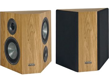 Diffusori posteriori Taga Harmony Platinum S-100 V.4 in rovere chiaro, rettangolari, con 3 altoparlanti rotondi