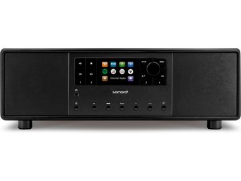 Sonoro Primus sort internetradio, mat sort, frontvisning, farvedisplay, kontrolknapper og -hjul, stereohøjtalere