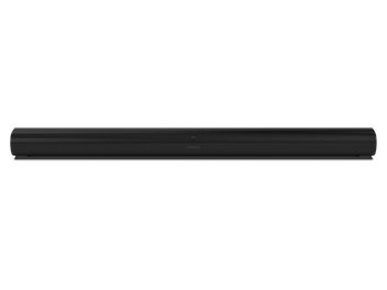 Barre de son Sonos ARC noir mat, vue de face, forme allongée rectangulaire aux bords arrondis, grille noire sur toute la surface