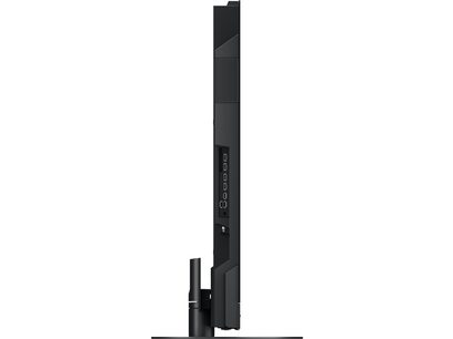 Téléviseur haute définition Panasonic TV-55Z95AEG, vue latérale droite, connectiques visibles, support noir, écran ultra-fin