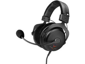Gaming ακουστικά με μικρόφωνο Beyerdynamic MMX 300 PRO, πλευρική όψη, μαύρα μαξιλαράκια, επενδεδυμένο στήριγμα κεφαλής, ευέλικτο μικρόφωνο