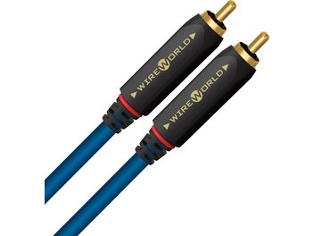 Wireworld Stream 10 RCA sinine, PVC ümbris, matid mustad RCA isasliitmikud kuldse logoga, punase rõngaga ja kullatud tihvtidega, kaldvaates lähivõte