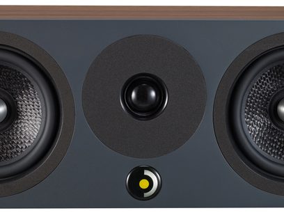 Centerhøjttaler Davis Acoustics Krypton C Classik valnød, frontvisning, 2 vævede fiberhøjttalere, central diskant, cirkulært logo