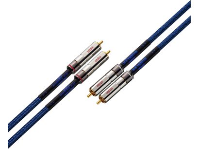 Analogais audio kabelis RCA Reference Blue RCA 1,5m, 4 zelta RCA savienotāji, zils apvalks, skats no augšas