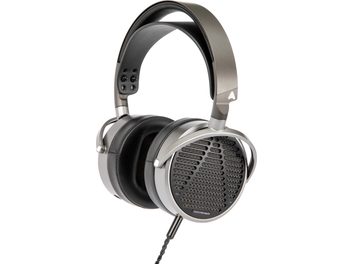 Audeze MM-100 åbne hovedtelefoner, store ovale ørekopper, sorte ørepuder, grå metalbøjle, perforeret gitter