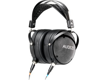 Casque audio Audeze fermé noir, arceau rembourré, coques ovales en bois, grilles métalliques, câble tressé avec télécommande