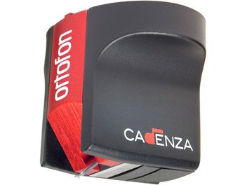 Cellule platine vinyles Ortofon Cadenza Red, vue de face et de côté, boîtier noir et rouge avec logo blanc