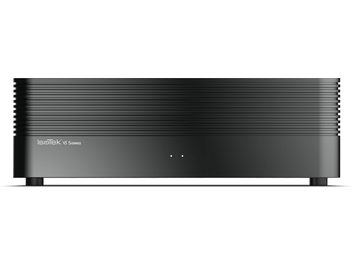 Conditionneur secteur IsoTek V5 SIGMAS noir, vue frontale, surface supérieure nervurée, façade lisse avec 2 indicateurs lumineux