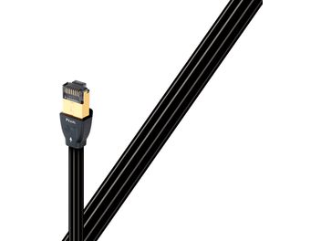 Cavo di rete Ethernet RJ45 Audioquest Pearl 3m, dritto, connettore nero e oro, guaina nera, su sfondo bianco