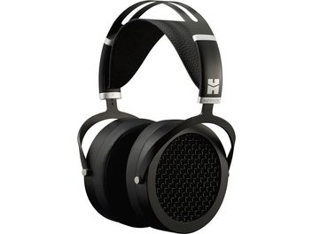 Hifiman Sundara sort hovedtelefoner, hovedbøjle og ørepuder i læder, cirkulære metalgitre på ørekopperne