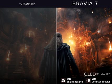 Image divisée en deux parties, à gauche sombre, à droite lumineuse, personnage de dos au centre, décor fantastique