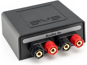 Accessory for SVS SoundPath Speaker Level cable, black rectangular housing with 4 red and black audio connectors on the front