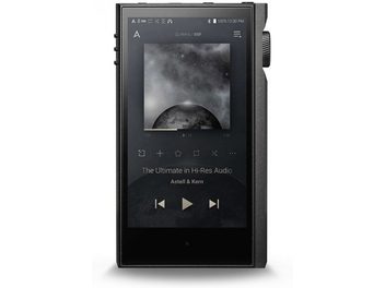Baladeur audiophile Astell&Kern Kann MAX gris anthracite finition noire affichant une image de galaxie à l'écran