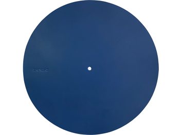 Royal blue turntable platter cover Bringhs, circular, smooth surface, central hole, embossed Bringhs logo