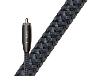 Cavo coassiale digitale Audioquest Carbon Coaxial 0,75m, guaina intrecciata nera, connettore RCA argentato, vista ravvicinata