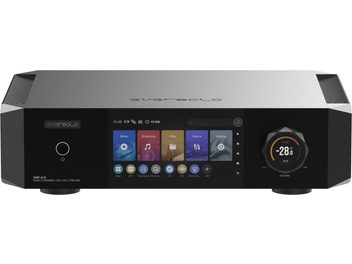 EverSolo DMP-A10 Network Audio Player, front view, central screen with colorful icons, circular volume knob on the right