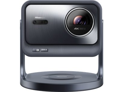 Hisense C2 Pro videoprojektor, eestvaade, hall ristkülikukujuline korpus, ümmargune objektiiv paremal, JBL ja IMAX logod