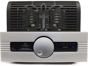 Ampli hi-fi à tubes Synthesis Roma 96DC+ alu argent, façade aluminium brossé, 2 boutons rotatifs, affichage numérique, 2 grilles noires