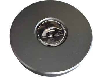 Franc Audio Accessories Anti-Vibration Damper 2.5Kg black, circular disc in matte black metal with engraved central chrome insert, top view