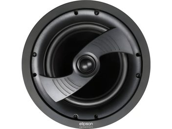 Boxă încastrabilă Elipson IC8, vedere frontală, difuzor circular negru cu con central, grilă de protecție metalică concentrică