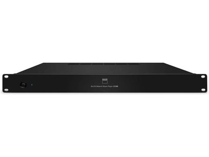 Lecteur audio réseau NAD CI 580 V2 noir, vue de face, façade avec écran LCD bleu et logo NAD