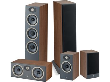 Πακέτο ηχείων δαπέδου Focal Pack Theva N°3 σε ξύλο καρυδιάς, μπροστινή όψη σκούρο γκρι, 5 ηχεία 3 μεγεθών