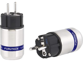 IEC-pesa ja Furutech FI-50 NCF (R) rhodiumkattega ühendus valgel taustal