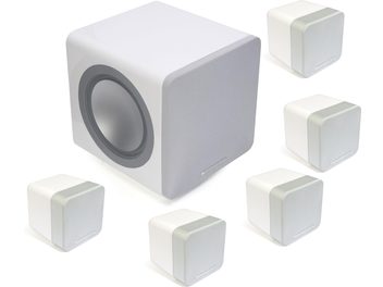 Pack d'enceintes compactes Cambridge Audio Système 215 blanc, 1 caisson de basses et 5 satellites cubiques, finition blanche