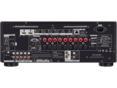 Ampli home-cinéma Pioneer VSX-LX305 noir, face arrière, connectique audio/vidéo, antenne, réseau, enceintes, alimentation