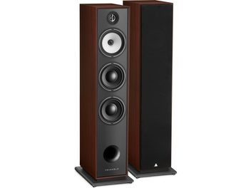 Enceintes colonnes Triangle Borea BR08 noyer, face avant avec 3 haut-parleurs noirs et tweeter argenté, finition bois foncé