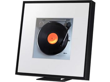 HW-LS60D/XE, kaldvaade, must ristkülikukujuline raam, keskmine alus musta vinüülplaadiga, oranž silt, hõbedane helipea vars