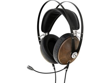 Κλειστά ακουστικά hi-fi Meze Audio 99 Classics καρυδιά/ασημί με κιτ μικροφώνου boom, πλευρική όψη, μαύρα μαξιλαράκια, μαύρο στήριγμα κεφαλής, εύκαμπτο μικρόφωνο