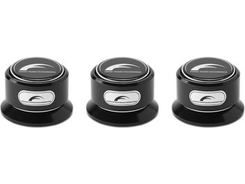 Three black circular Franc Audio Accessories Ceramic Disc Classic stands, viewed from above, with silver logo in the center